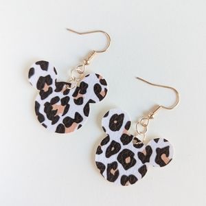 Leopard print Mickey mouse inspired earrings | Faux leather